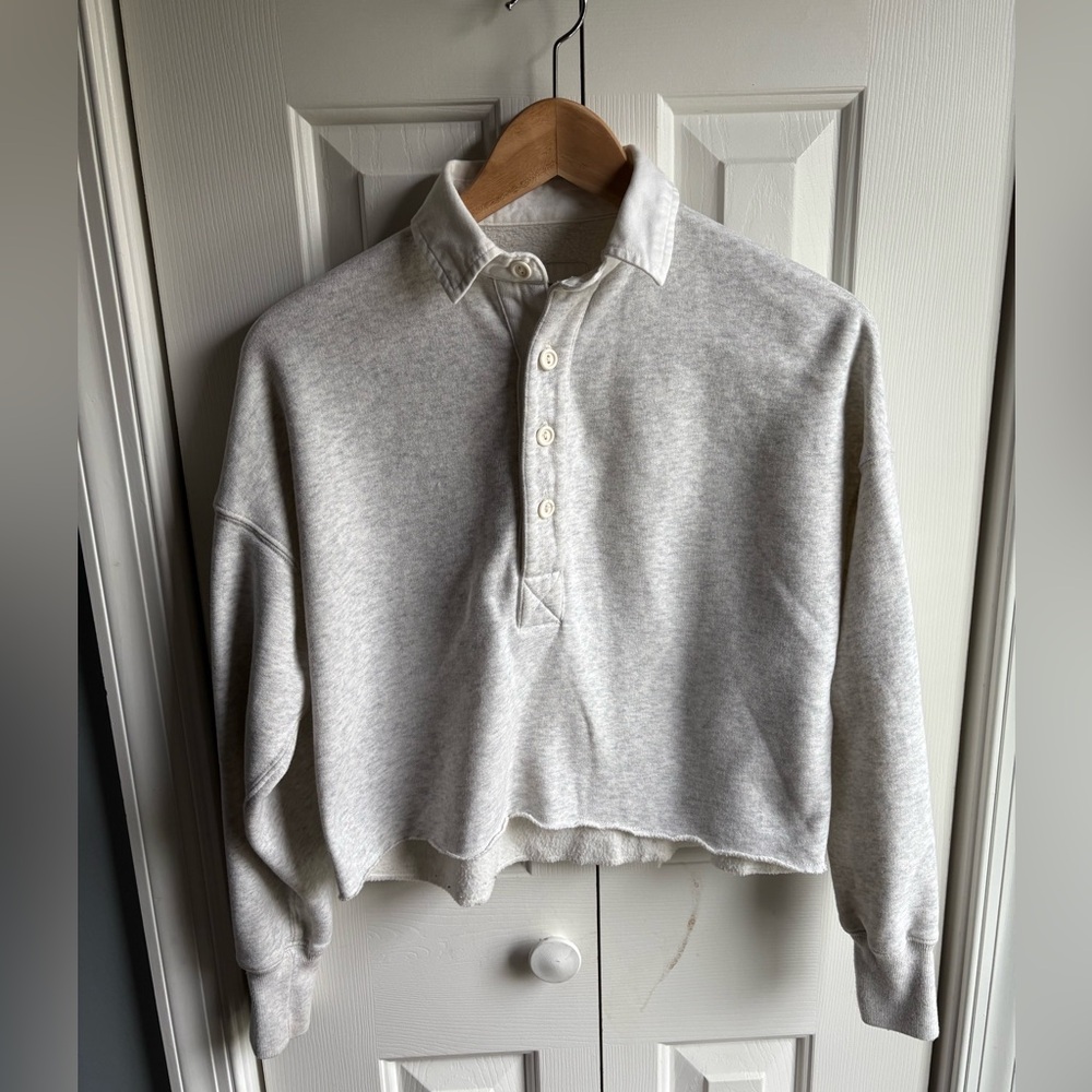 Abercrombie & Fitch Womens Lt. Gray Cropped Long Sleeve Polo Shirt Soft A&F XXS